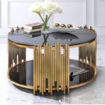 طاولة قهوة من الاستيل المذهب بتصميم فخم