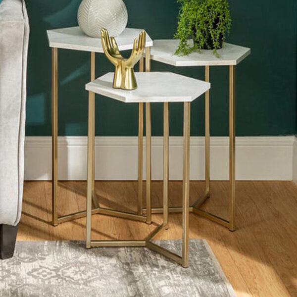 طقم طاولات جانبية من الاستيل والرخام