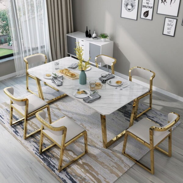 طاولة طعام رخام مع كراسي فخمة