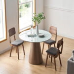 ⁦طاولة خشب دائرية مودرن بتصميم بسيط⁩ - الصورة ⁦2⁩