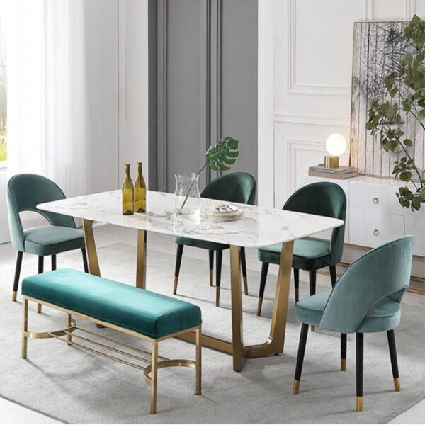 طاولة طعام رخام بلمسة الاستيل الفاخر