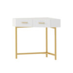 ⁦تسريحة زاوية مودرن بتصميم فني مبتكر – مرآة مدمجة وأرفف جانبية – سطح عملي – مثالية لغرف النوم الصغيرة⁩ - الصورة ⁦3⁩