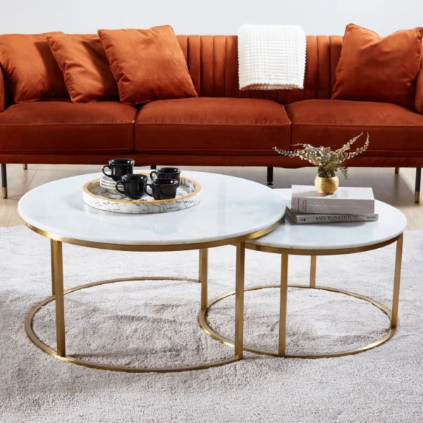 طقم طاولة قهوة بسطح رخام من قطعتين