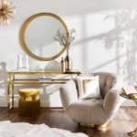 ⁦كرسي مخملي بمسند ذراعين بتصميم فخم⁩ - الصورة ⁦4⁩