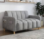 ⁦كنب مريح بثلاثة مقاعد – تصميم ليزي شيك عصري – إسفنج عالي الكثافة – قماش ناعم – لون رمادي فاتح⁩ - الصورة ⁦3⁩