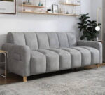 ⁦كنب مريح بثلاثة مقاعد – تصميم ليزي شيك عصري – إسفنج عالي الكثافة – قماش ناعم – لون رمادي فاتح⁩ - الصورة ⁦6⁩