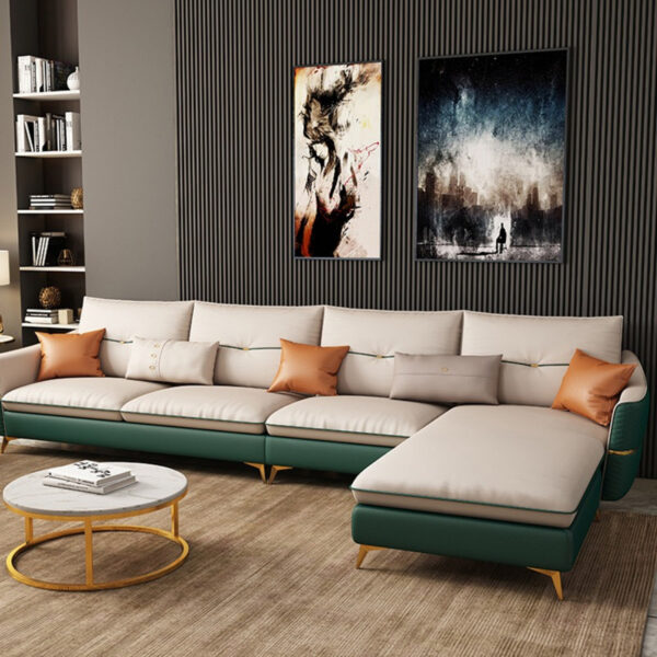 كنبة زاوية جلد فاخرة متعددة الألوان