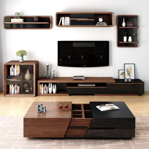 طاولة قهوة وتلفاز متعددة مساحات التخزين