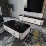 طقم طاولة تلفزيون مع طاولة قهوة بتصميم فخم