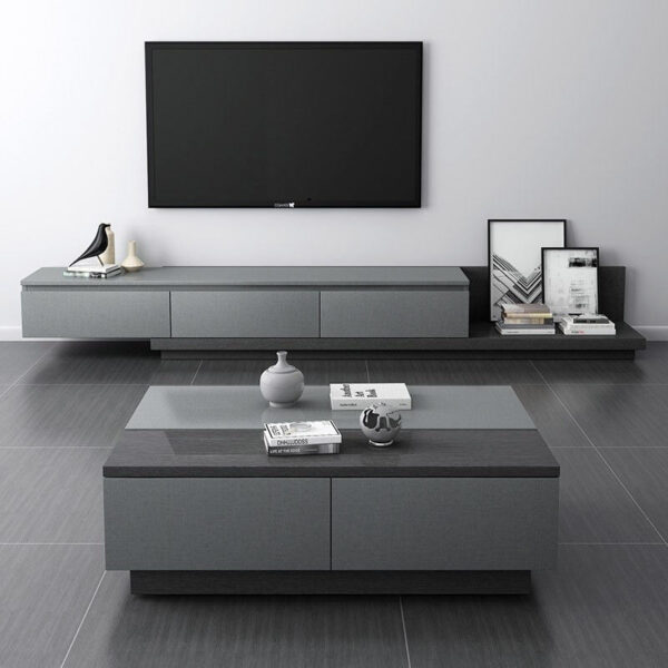 طاولة تلفاز مع طاولة قهوة بتصميم حديث