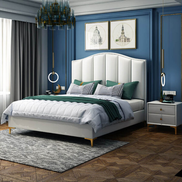 سرير مزدوج من جلد فاخر