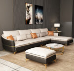 ⁦كنبة زاوية جلد فاخرة متعددة الألوان⁩ - الصورة ⁦2⁩