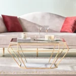 ⁦طاولة قهوة بسطح زجاجي بتصميم سداسي⁩ - الصورة ⁦2⁩