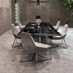 طاولة طعام رخام فاخرة و كراسي بتصميم حديث