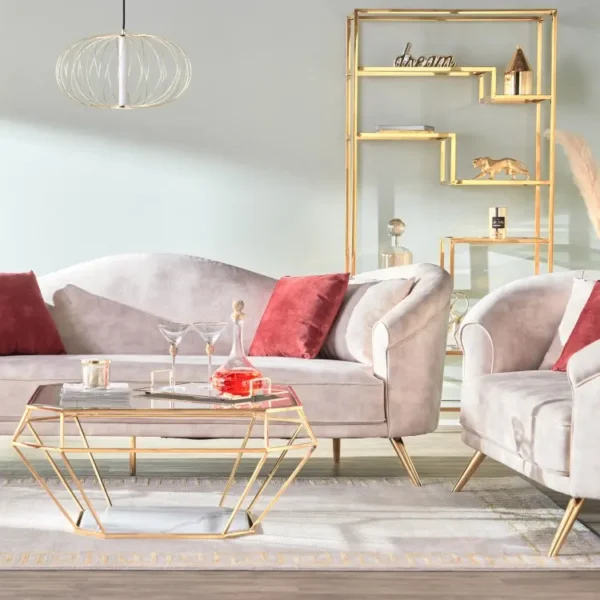 طاولة قهوة بسطح زجاجي بتصميم سداسي