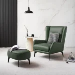 كرسى استرخاء من الجلد مع مسند للقدم