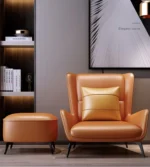 ⁦كرسى استرخاء من الجلد مع مسند للقدم⁩ - الصورة ⁦3⁩