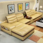 ⁦كنب زاويه جلد عصري مزود بشازلونج للمساج والاسترخاء⁩ - الصورة ⁦5⁩