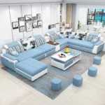 كنب زاوية بشكل دائري فاخر – تصميم غير تقليدي – تنجيد مريح – قاعدة خشبية – مناسب لغرف المعيشة الواسعة