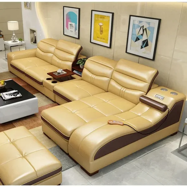 كنب زاويه جلد عصري مزود بشازلونج للمساج والاسترخاء