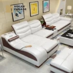 كنب زاويه جلد عصري مزود بشازلونج للمساج