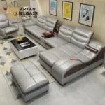 كنب زاويه جلد عصري مزود بشازلونج للمساج