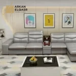 كنب زاويه جلد عصري مزود بشازلونج للمساج
