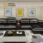 كنب زاويه جلد عصري مزود بشازلونج للمساج