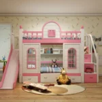 سرير أطفال دورين مع زحليقة – تصميم ممتع وآمن – خشب متين – سلم جانبي – ألوان متعددة