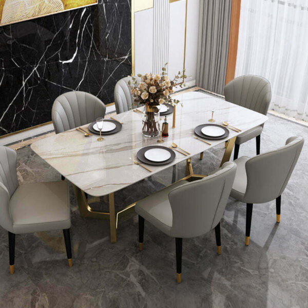طاولة طعام رخام بقاعده معدنيه فاخرة