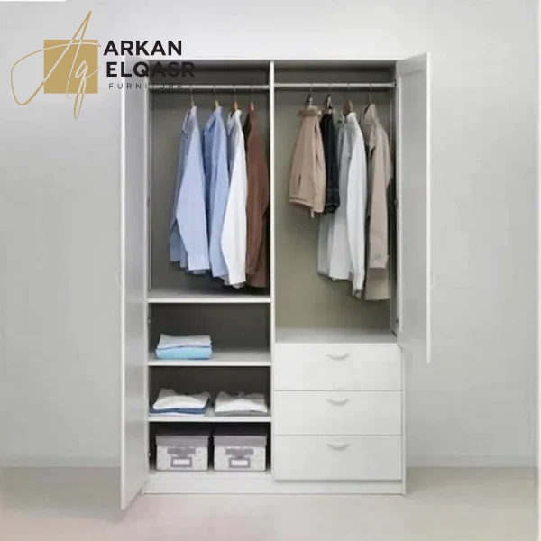 دولاب ابيض ب 3 ارفف و وحدة تخزين