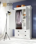 دولاب ابيض من ارفف و ادرج بعلاقة ملابس