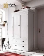 دولاب ابيض من ارفف و ادرج بعلاقة ملابس