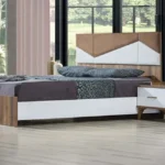 سرير من خشب ام دي اف بني في ابيض