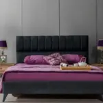 سرير رمادي غامق من خشب طبيعي و ام دي اف