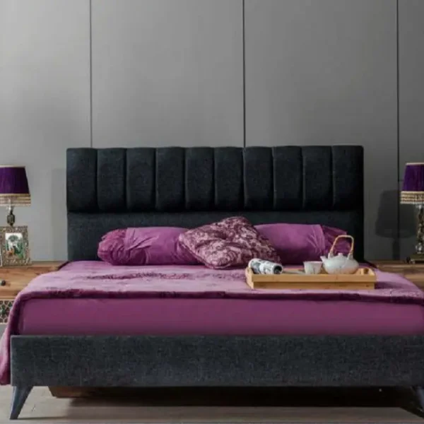 سرير رمادي غامق من خشب طبيعي و ام دي اف