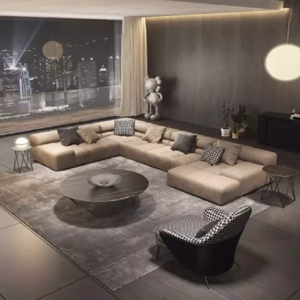 كنب زاوية بتصميم مميز – تنجيد فاخر وقاعدة خشبية متينة – راحة مثالية وأناقة لغرفة المعيشة