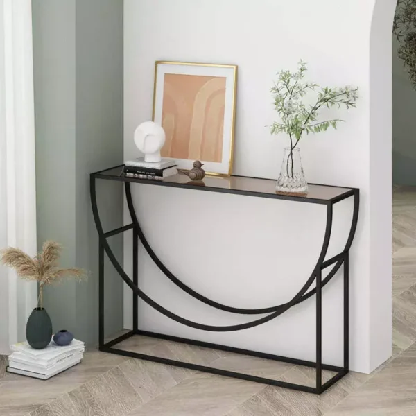 كنسول معدني بسطح زجاجي فاخر