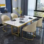 طاولة طعام رخام مع 6 كراسي بتصميم فخم