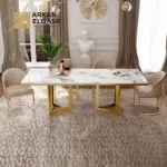 طقم طاولة طعام لـ6 أشخاص – تصميم عصري – سطح متين وكراسي مريحة بتنجيد فاخر