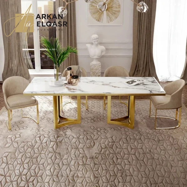 طقم طاولة طعام لـ6 أشخاص – تصميم عصري – سطح متين وكراسي مريحة بتنجيد فاخر