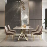 طاولة طعام رخام فاخرة مع 6 كراسي