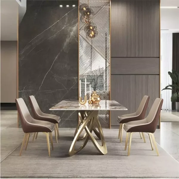 طاولة طعام رخام فاخرة مع 6 كراسي