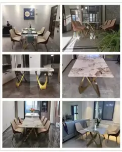 طاولة طعام رخام فاخرة مع 6 كراسي