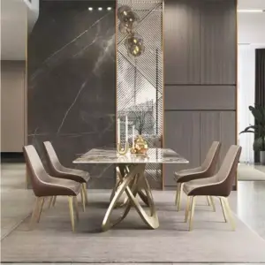 طاولة طعام رخام فاخرة مع 6 كراسي