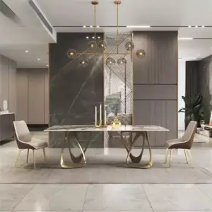 طاولة طعام رخام فاخرة مع 6 كراسي