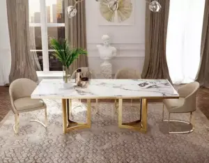 طاولة طعام رخام مع 6 كراسي بتصميم فخم 