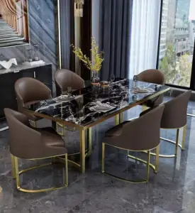 طاولة طعام رخام مع 6 كراسي بتصميم فخم 