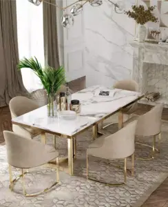 طاولة طعام رخام مع 6 كراسي بتصميم فخم 