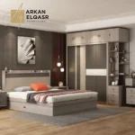 غرفة نوم كاملة بتصميم أوروبي فاخر – سرير + تسريحة + كومدينتين + خزانة ملابس – تشطيب شيك وخشب عالي الجودة (2)